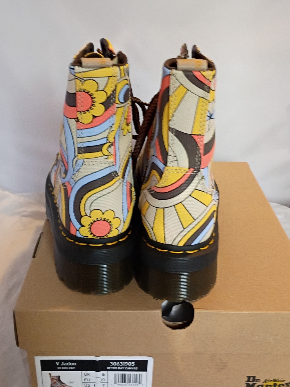 DR. MARTENS Mushroom Hippie JADON RETRO RAY CANVAS PLATFORM 8 EYE SIDE ZIP NEW - Picture 4 of 12